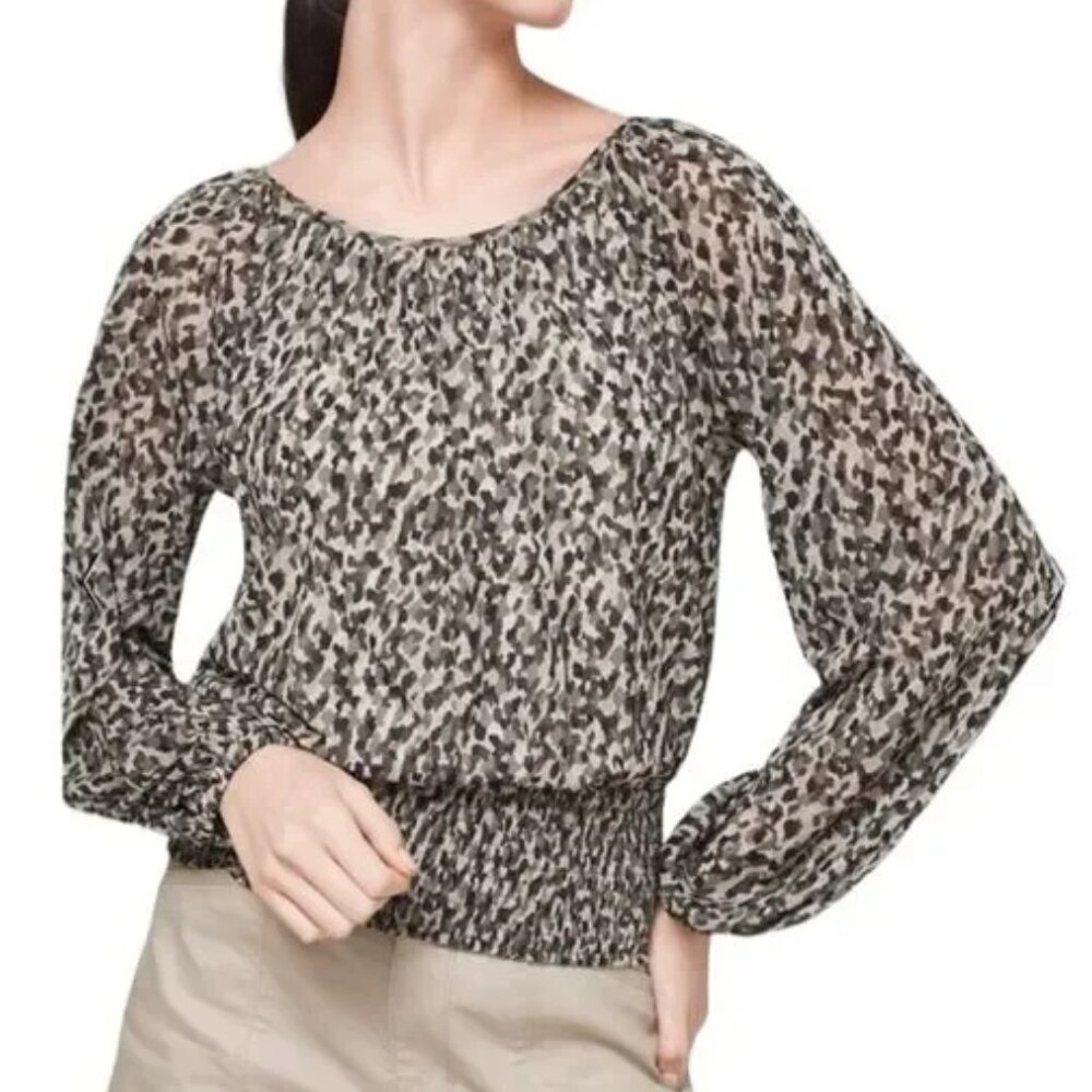 WHBM Camo Smocked Mesh Top, Size M, NWT